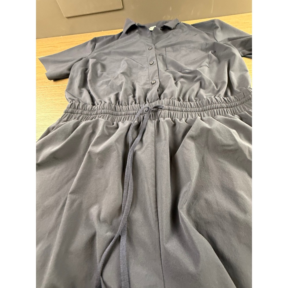 Athleta Women's Avenue Romper Navy Blue Size L TALL Button Front Collared - Picture 8 of 14